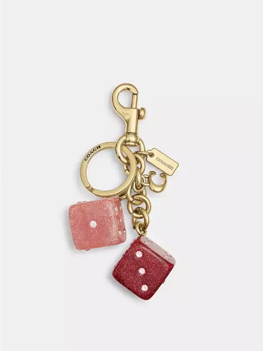 Coach Glitter Dice Bag charm & Keychain in Pink and Red with Gold Hardware